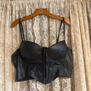 Windsor Black Faux Leather Bustier Crop Top